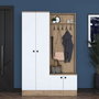 Hanah Home P6 - M5 - 2423 Recibidor con Perchero Blanco y Nogal 119.6x182.8x35.5 cm